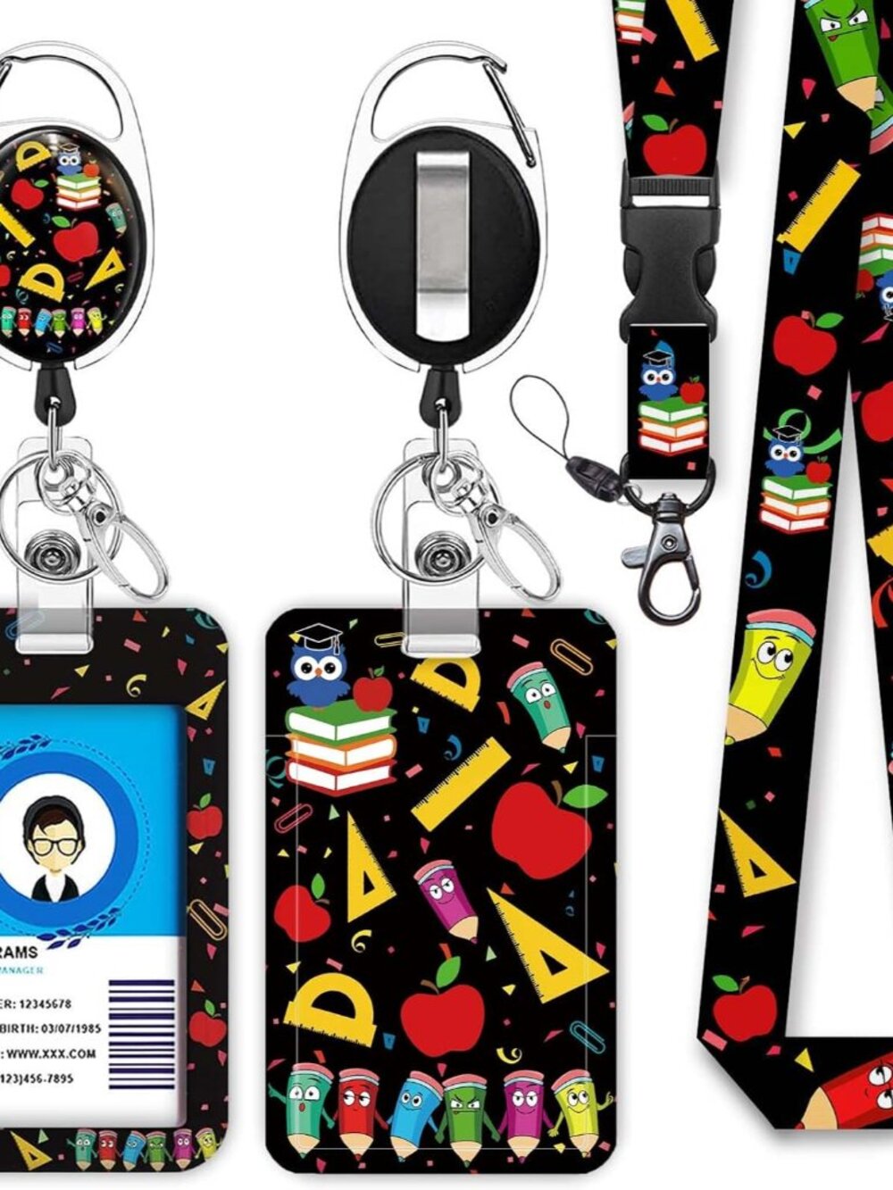 Cute Teacher Lanyard for ID Badges Holder Retractable Badge Reel